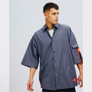 ADIDAS Shirt MCE Q2 Mens Medium Gray Red Button Up PRShirt  Activewear